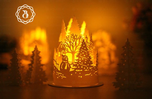 3D SVG Paper Cut Lanterns Christmas Snowman