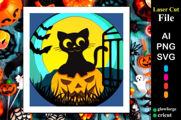 Cat with Pumpkins 3D SVG Shadow Boxes
