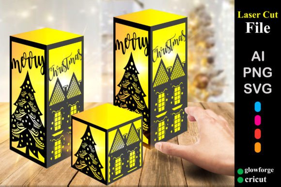 Christmas Paper Cut Ornaments Lantern: 3D SVG Shapes