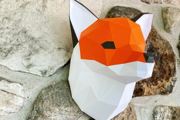 Fox Head Paper Sculpture: 3D SVG for Animals