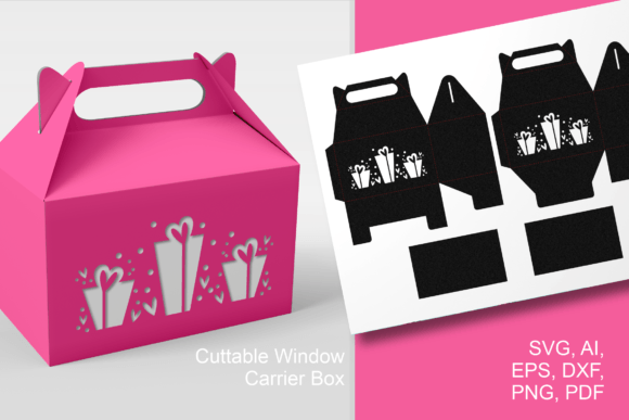 Gifts and Hearts Gable Box Template 3D SVG
