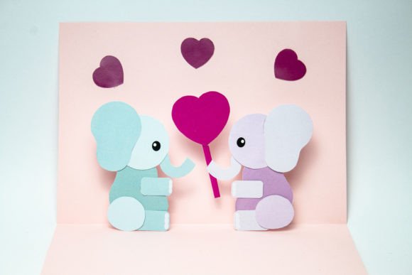 Pop-up Card - Elephants in Love 3D SVG Greeting Cards