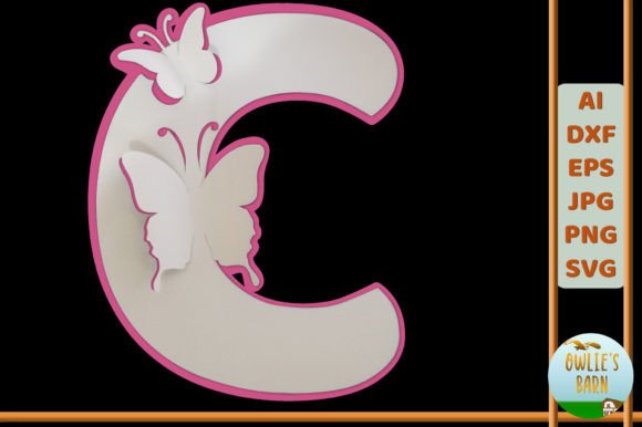 Popup Butterfly Monogram C 3D SVG Shapes