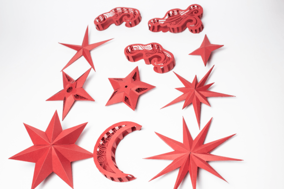 Stars Moon and Clouds Hanging Decoration 3D SVG