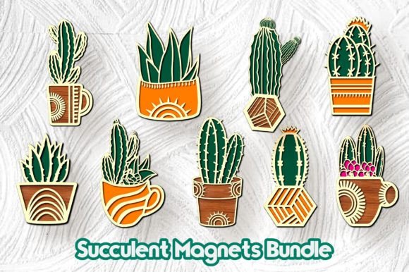 Succulent Magnets Bundle 3D SVG Ornaments