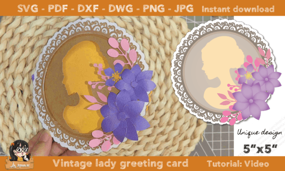 Vintage Lady Greeting Card Template 3D SVG Shapes